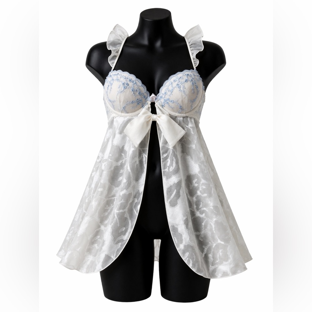 Inner Secrets Sheer Babydoll Lingerie Embroidered Cups & Front Bow –Nightwear S